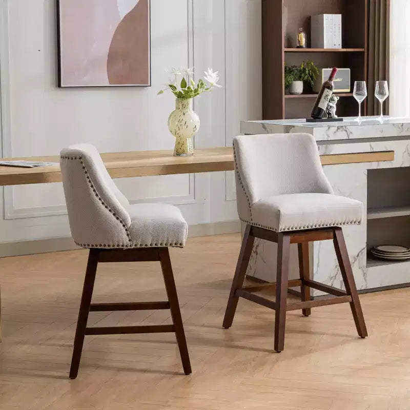 Tabourets de comptoir pivotants en bois garnis de tissu Spin 26 po