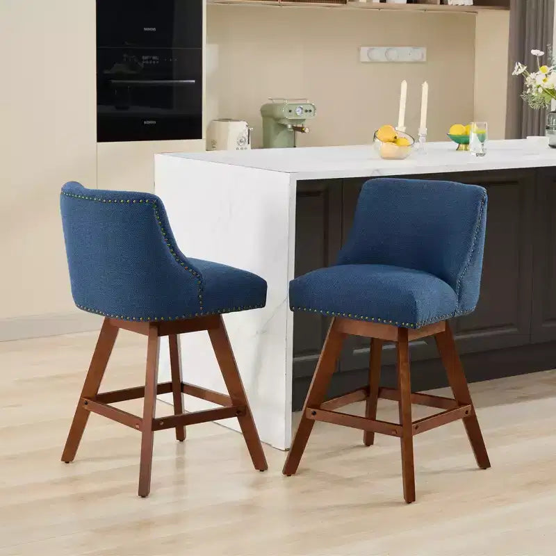 Tabourets de comptoir pivotants en bois garnis de tissu Spin 26 po