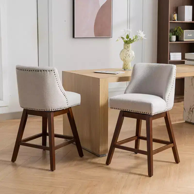 Tabourets de comptoir pivotants en bois garnis de tissu Spin 26 po