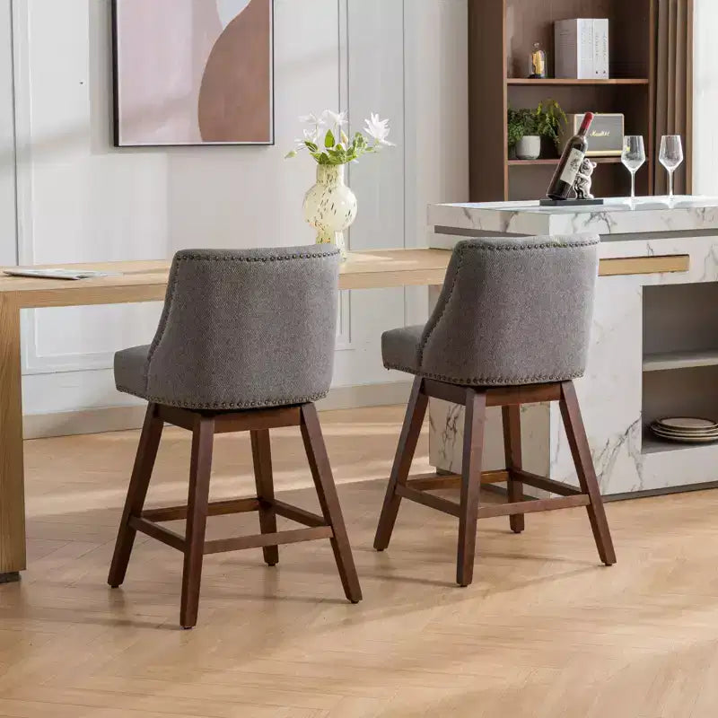 Tabourets de comptoir pivotants en bois garnis de tissu Spin 26 po