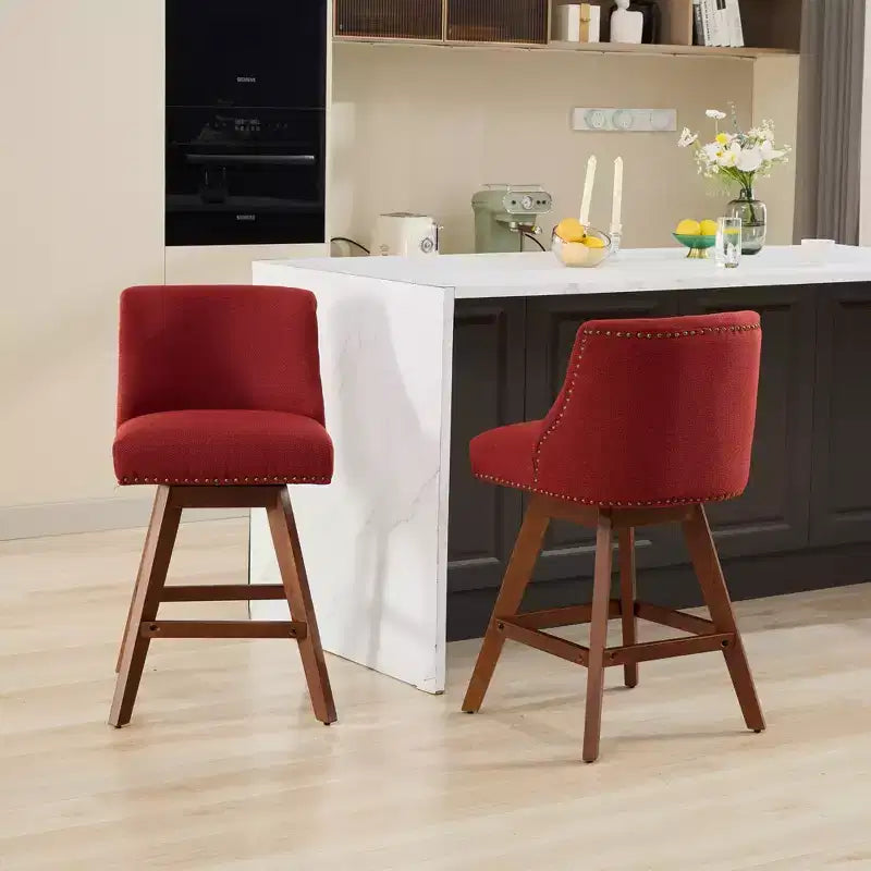 Tabourets de comptoir pivotants en bois garnis de tissu Spin 26 po