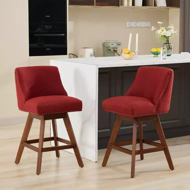 Tabourets de comptoir pivotants en bois garnis de tissu Spin 26 po