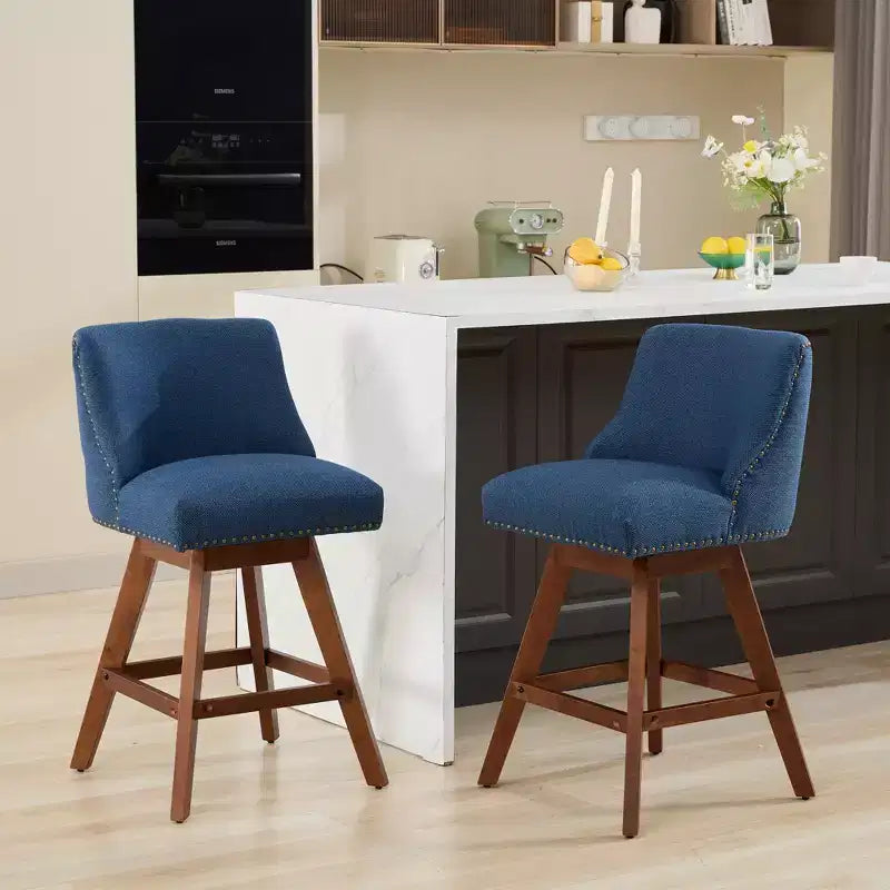 Spin Fabric Upholstered Wood 26'' Swivel Counter Stools