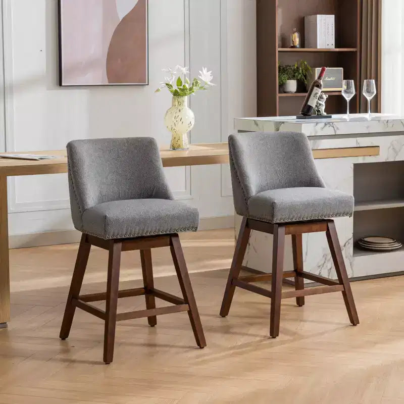 Spin Fabric Upholstered Wood 26'' Swivel Counter Stools