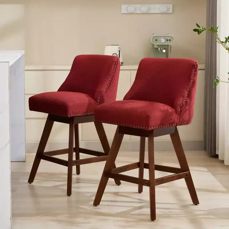 Spin Fabric Upholstered Wood 26'' Swivel Counter Stools