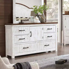Willow Rustic 6 Drawer Dresser Distressed White/Walnut - HOMES: Inside + Out: Antique Style Storage Cabinet