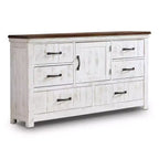 Willow Rustic 6 Drawer Dresser Distressed White/Walnut - Antique Style Storage Cabinet
