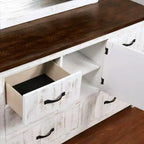Willow Rustic 6 Drawer Dresser Distressed White/Walnut - Antique Style Storage Cabinet