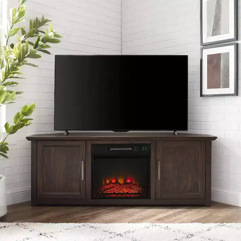 Meuble TV d'angle Camden pour téléviseurs jusqu'à 60 pouces avec cheminée