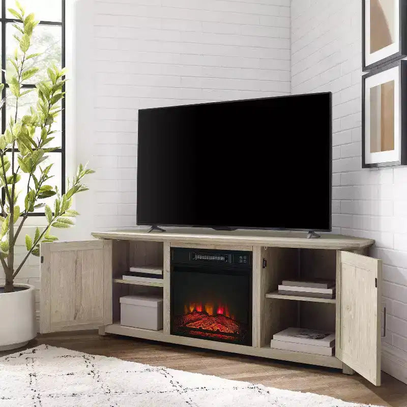 Meuble TV d'angle Camden pour téléviseurs jusqu'à 60 pouces avec cheminée