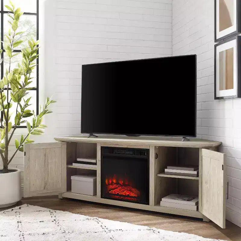 Meuble TV d'angle Camden pour téléviseurs jusqu'à 60 pouces avec cheminée