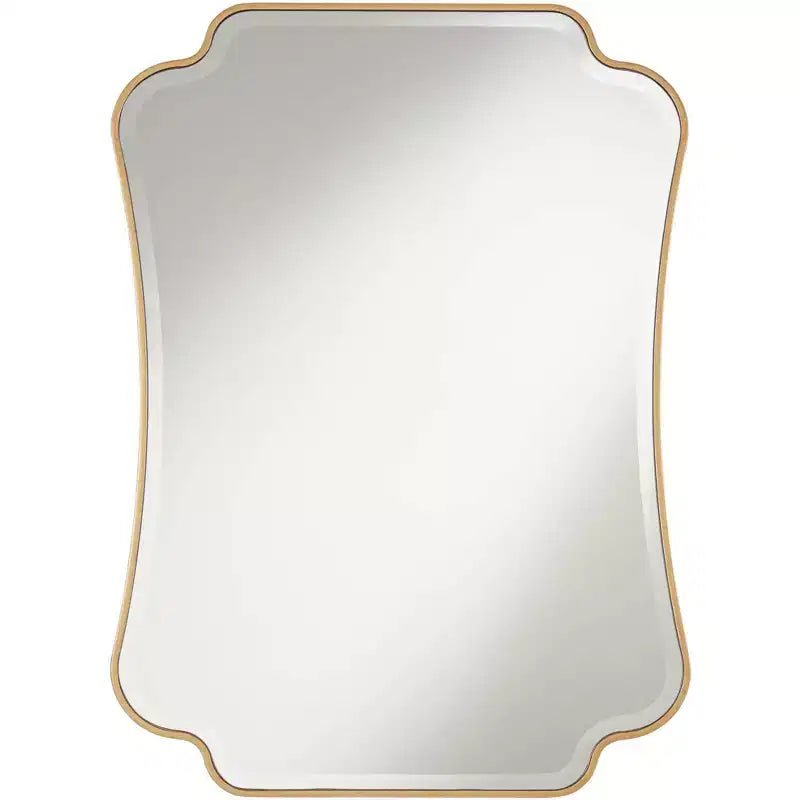 Noble Park Indara Scalloped Corner Rectangular Vanity Wall Mirror Modern Beveled Gold Wood Frame 27 Wide for Bathroom Bedroom Living Room Office