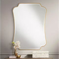 Indara Miroir mural rectangulaire avec bords festonnés, cadre en bois biseauté doré moderne, 27 po de large, pour salle de bain, chambre à coucher, salon, bureau