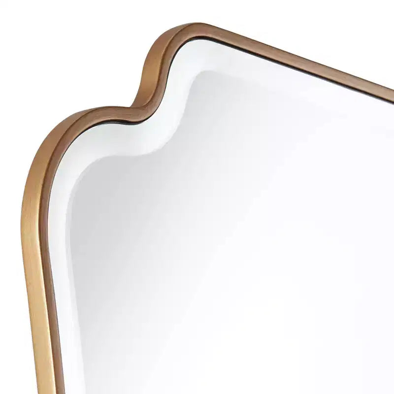 Indara Scalloped Corner Rectangular Vanity Wall Mirror Modern Beveled Gold Wood Frame 27 Wide for Bathroom Bedroom Living Room Office