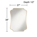 Indara Miroir mural rectangulaire avec bords festonnés, cadre en bois biseauté doré moderne, 27 po de large, pour salle de bain, chambre à coucher, salon, bureau
