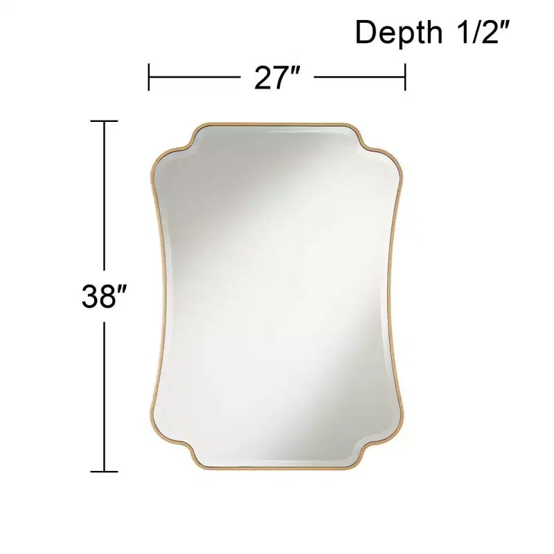Indara Scalloped Corner Rectangular Vanity Wall Mirror Modern Beveled Gold Wood Frame 27 Wide for Bathroom Bedroom Living Room Office