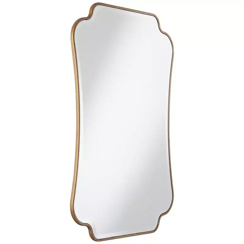 Indara Scalloped Corner Rectangular Vanity Wall Mirror Modern Beveled Gold Wood Frame 27 Wide for Bathroom Bedroom Living Room Office