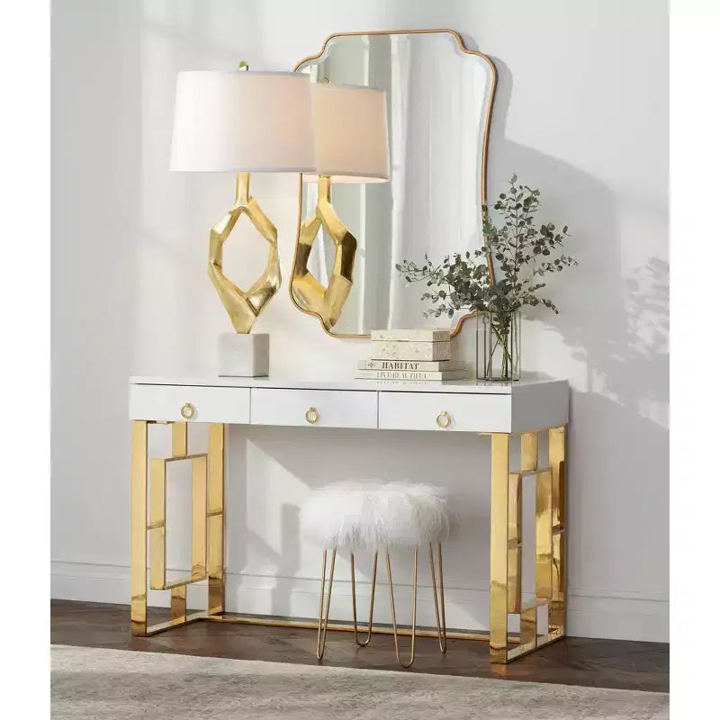 Indara Miroir mural rectangulaire avec bords festonnés, cadre en bois biseauté doré moderne, 27 po de large, pour salle de bain, chambre à coucher, salon, bureau