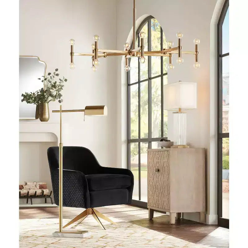 Indara Miroir mural rectangulaire avec bords festonnés, cadre en bois biseauté doré moderne, 27 po de large, pour salle de bain, chambre à coucher, salon, bureau