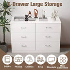6-Drawer White Wooden Dresser Horizontal Wide Bedroom Storage Furniture