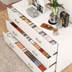 6-Drawer White Wooden Dresser Horizontal Wide Bedroom Storage Furniture
