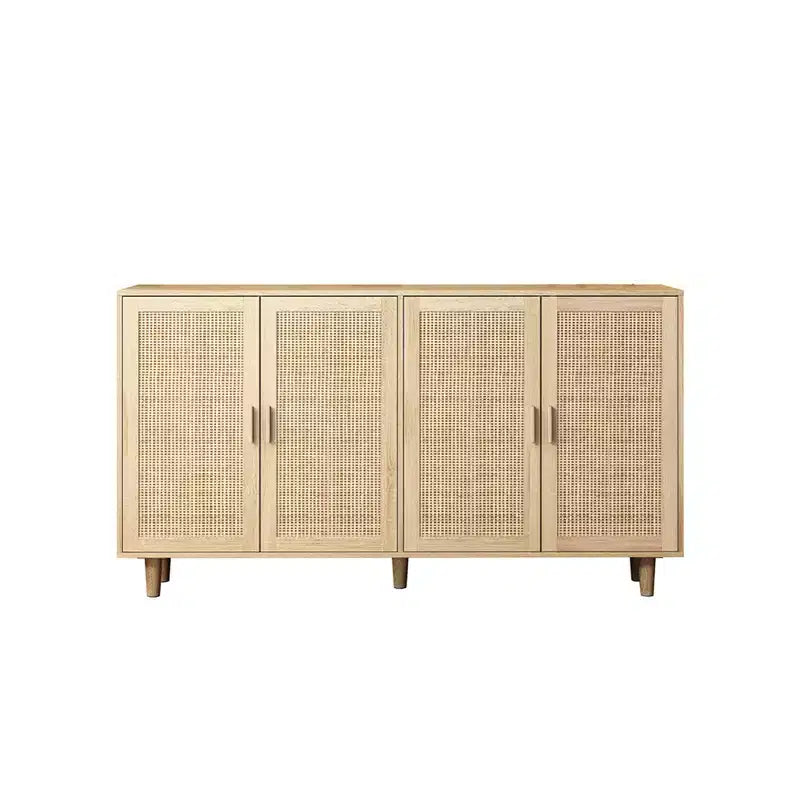 62.20 Buffet/Meuble de rangement décoratif élégant et fonctionnel en rotin à 4 portes, pour chambre, salon, bureau, montage facile, noir