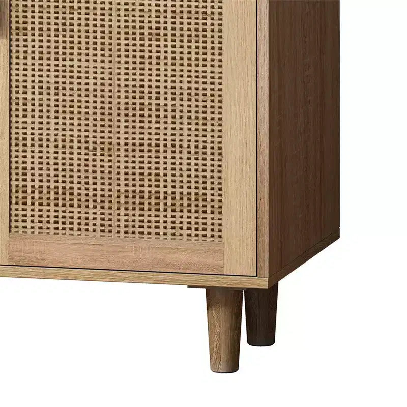 62.20 Buffet/Meuble de rangement décoratif élégant et fonctionnel en rotin à 4 portes, pour chambre, salon, bureau, montage facile, noir