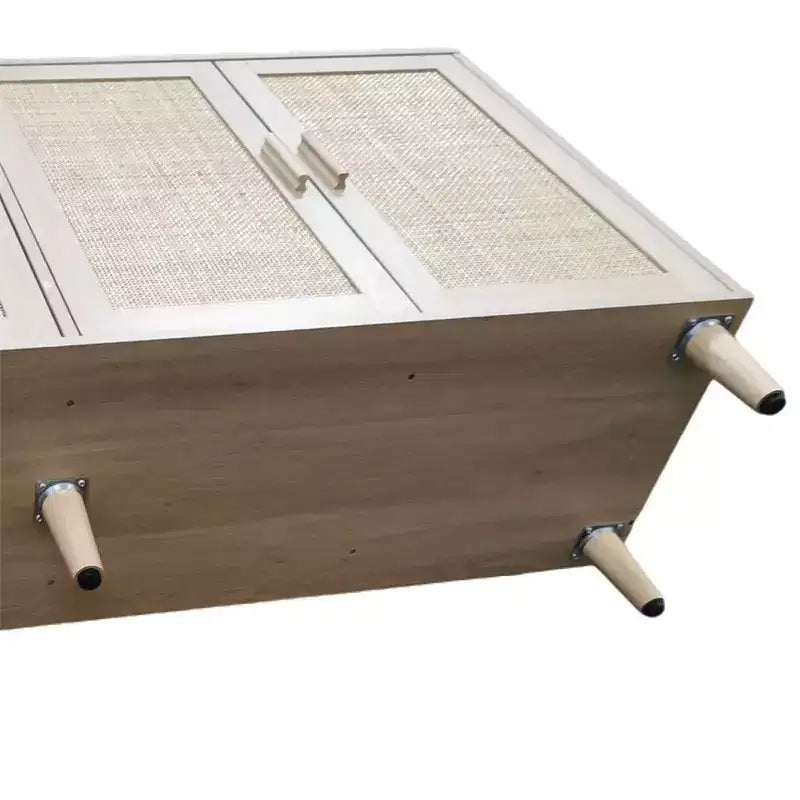 62.20 Buffet/Meuble de rangement décoratif élégant et fonctionnel en rotin à 4 portes, pour chambre, salon, bureau, montage facile, noir