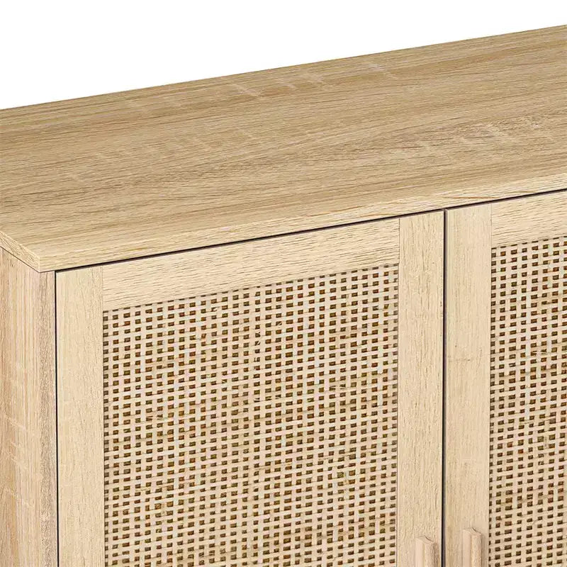 62.20 Buffet/Meuble de rangement décoratif élégant et fonctionnel en rotin à 4 portes, pour chambre, salon, bureau, montage facile, noir